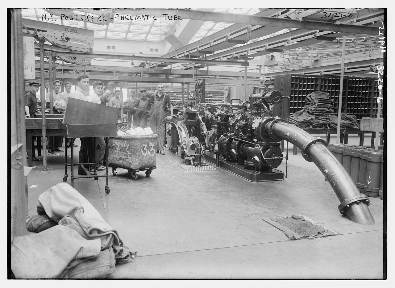 N.Y. Post Office — Pneumatic Tube, Bain News Service glass negative, circa 1914–1915